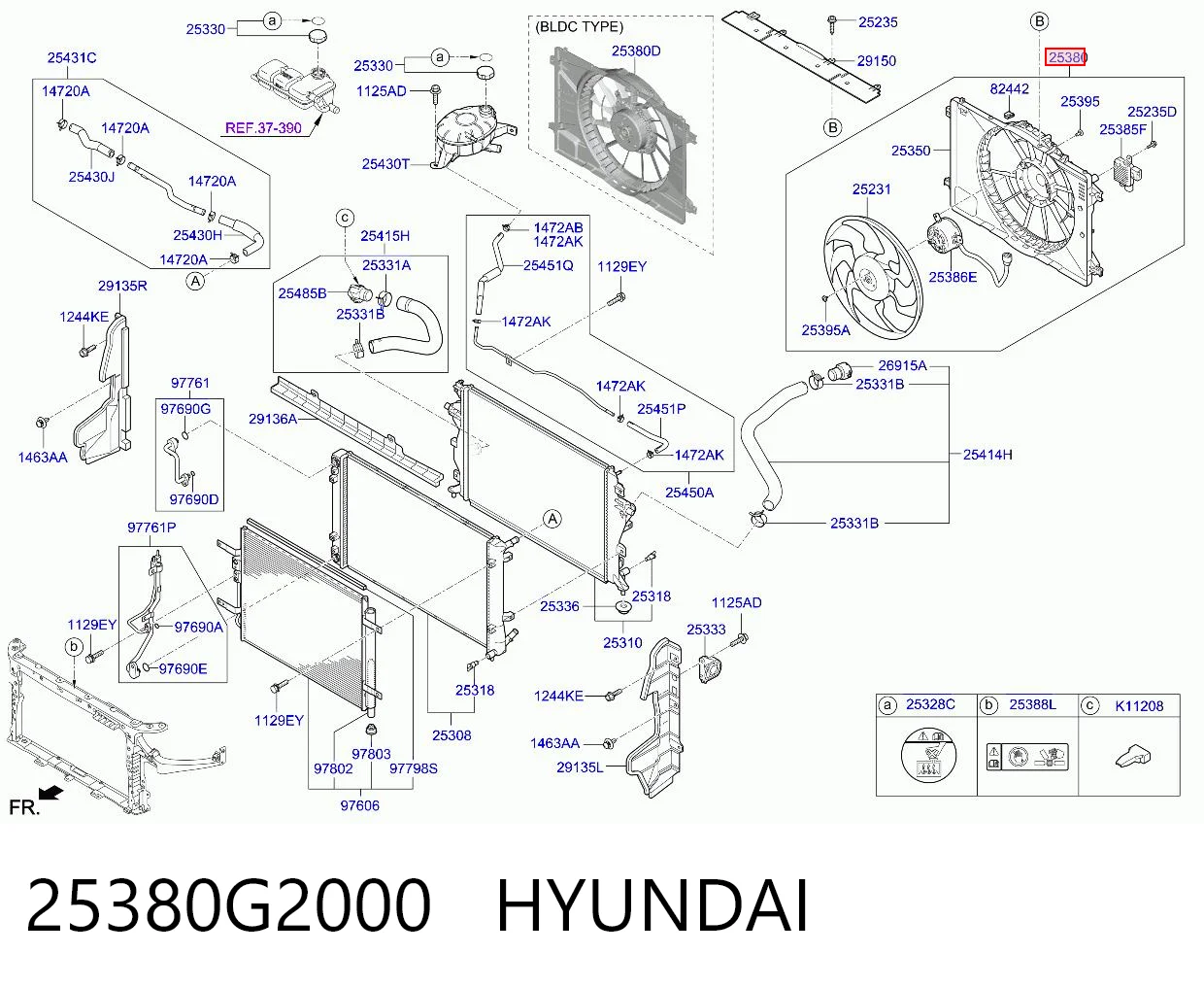 25380G2000 Hyundai/Kia Difusor do radiador de esfriamento, montado com motor e roda de aletas