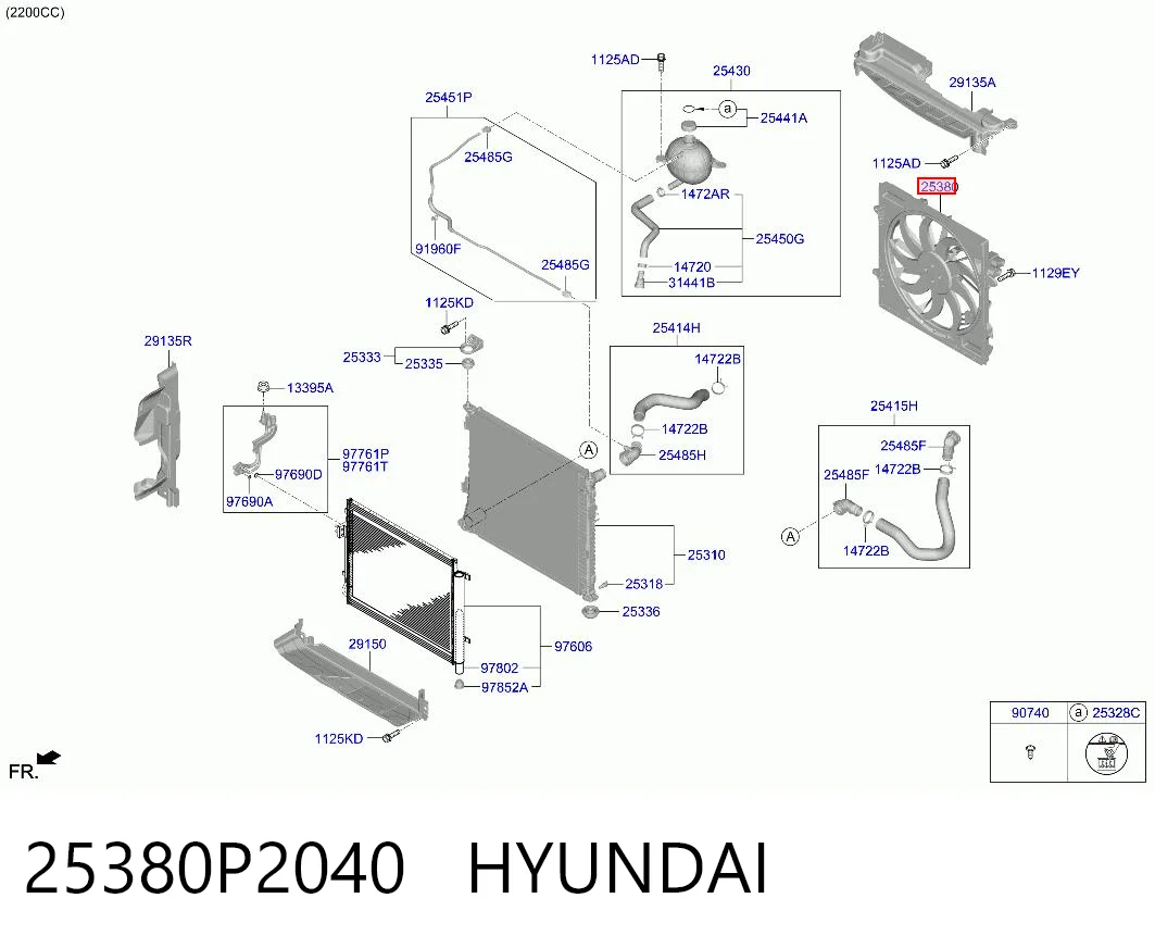 25380P2040 Hyundai/Kia Difusor do radiador de esfriamento, montado com motor e roda de aletas
