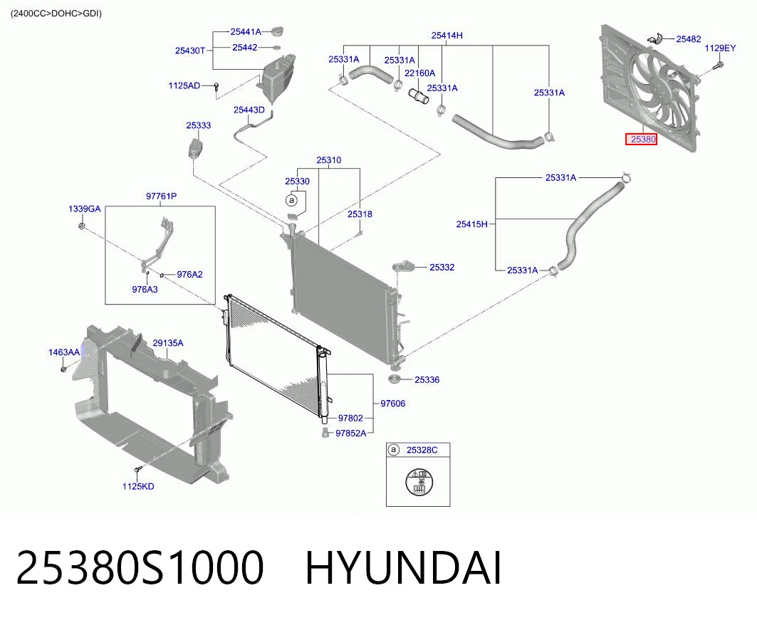 25380S1000 Hyundai/Kia Difusor do radiador de esfriamento, montado com motor e roda de aletas