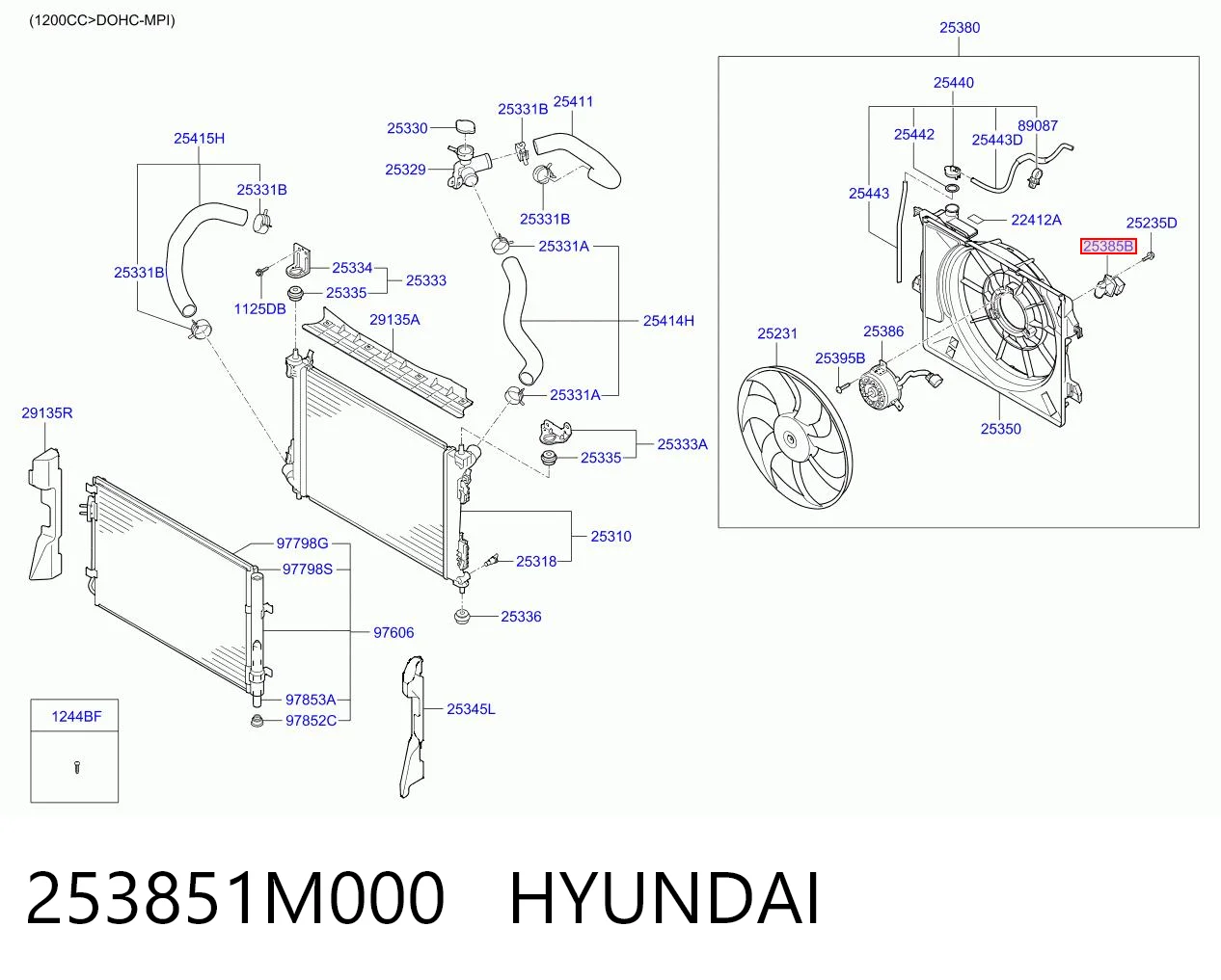 253851M000 Hyundai/Kia Resistor (resistência) de ventilador de forno (de aquecedor de salão)