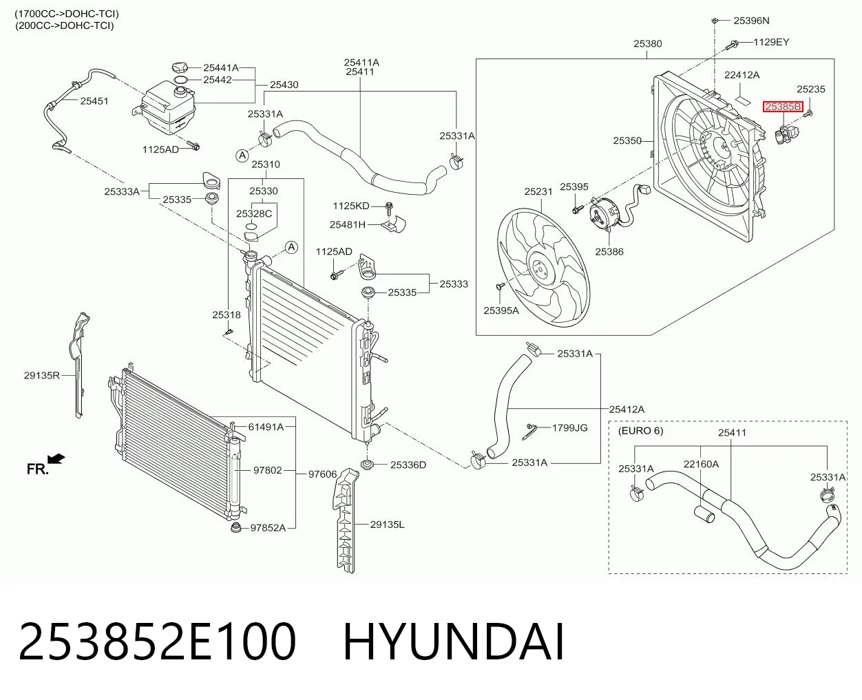 253852E100 Hyundai/Kia Regulador de revoluções de ventilador de esfriamento (unidade de controlo)