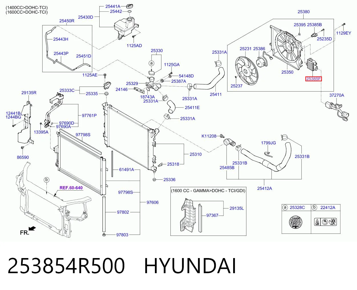 253854R500 Hyundai/Kia Regulador de revoluções de ventilador de esfriamento (unidade de controlo)