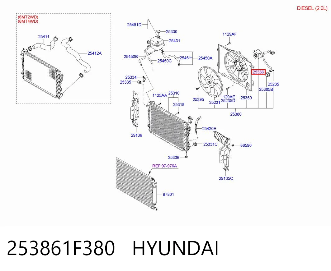 253861F380 Hyundai/Kia Motor de ventilador do sistema de esfriamento
