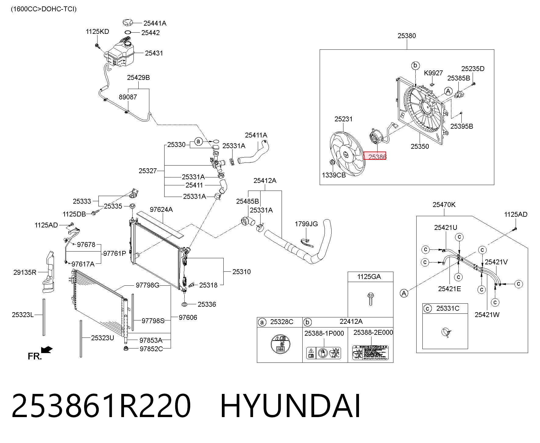 253861R220 Hyundai/Kia Motor de ventilador do sistema de esfriamento