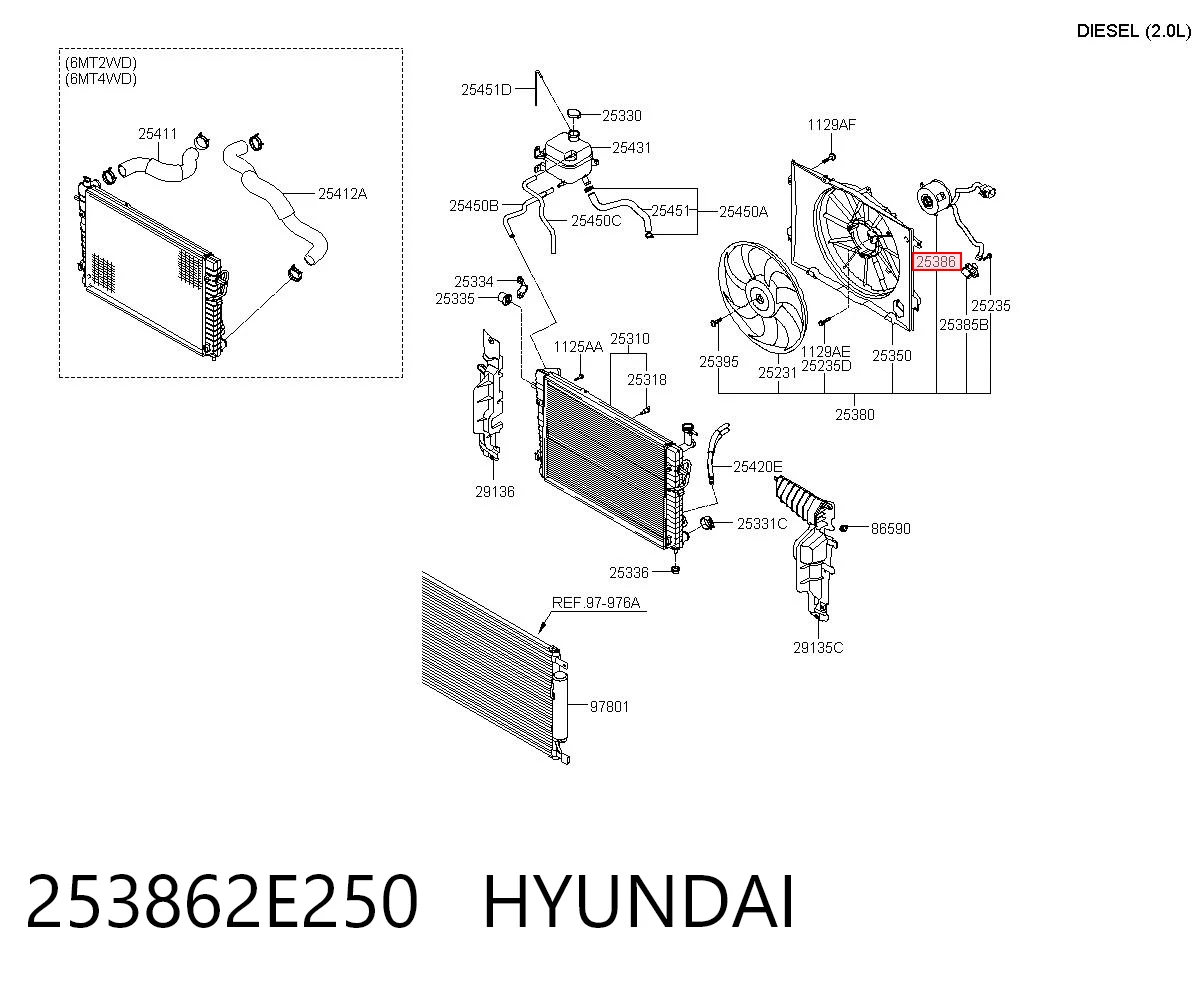 253862E250 Hyundai/Kia Motor de ventilador do sistema de esfriamento