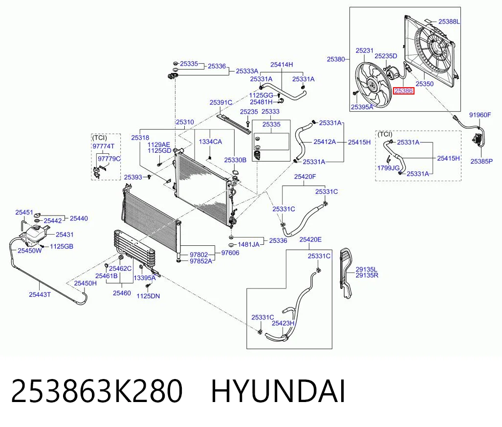 253863K280 Hyundai/Kia Motor de ventilador do sistema de esfriamento