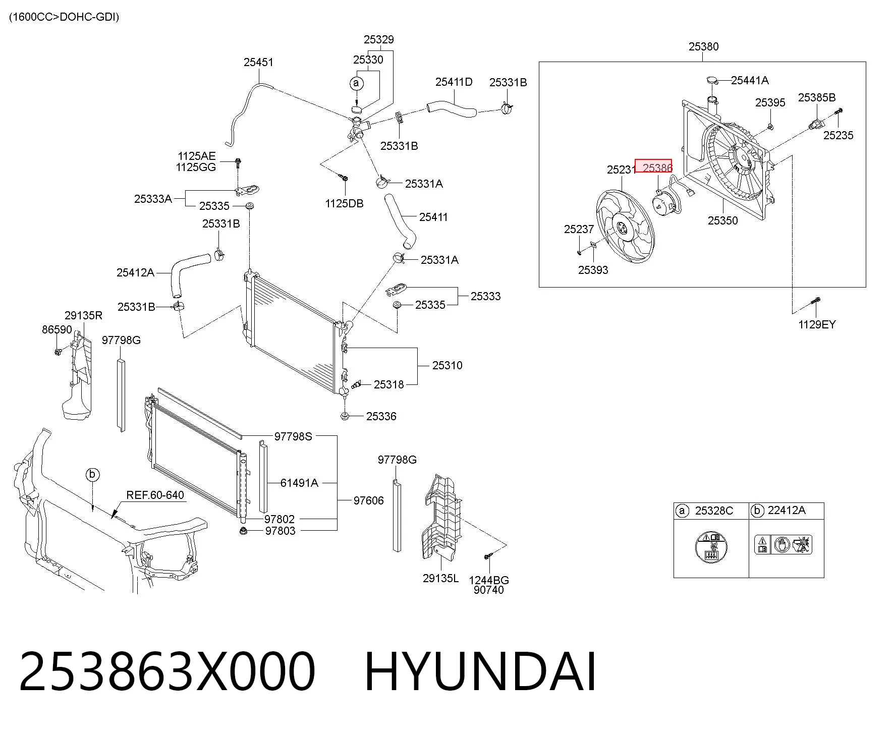 253863X000 Hyundai/Kia Motor de ventilador do sistema de esfriamento