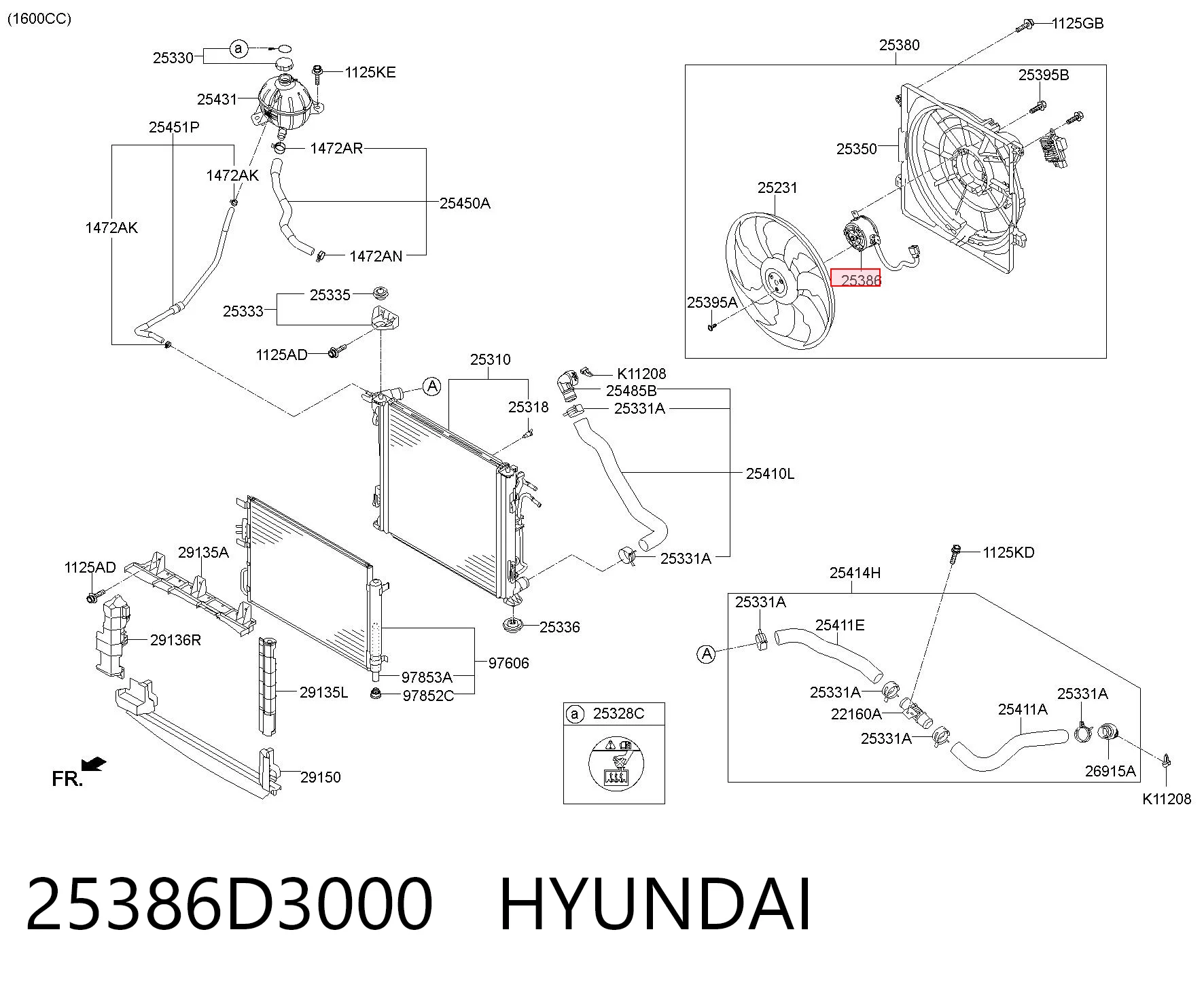 25386D3000 Hyundai/Kia Motor de ventilador do sistema de esfriamento