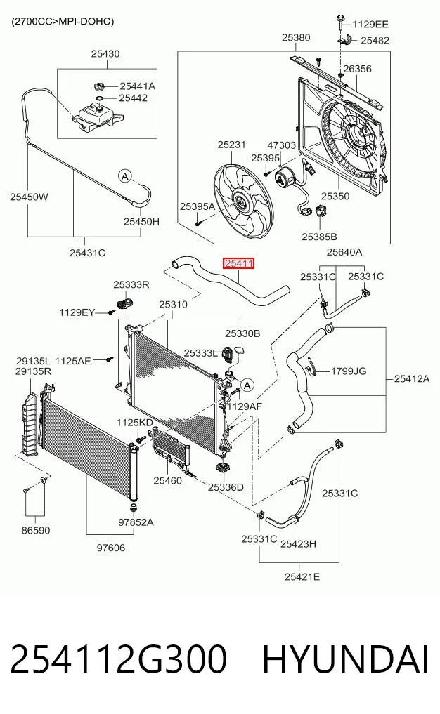 254112G300 Hyundai/Kia Mangueira (cano derivado) do radiador de esfriamento superior