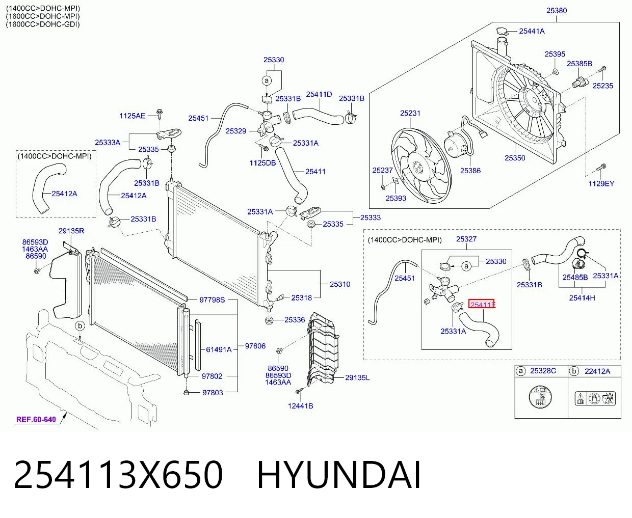 254113X650 Hyundai/Kia Mangueira (cano derivado) do radiador de esfriamento superior