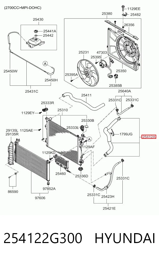 254122G300 Hyundai/Kia Mangueira (cano derivado) inferior do radiador de esfriamento