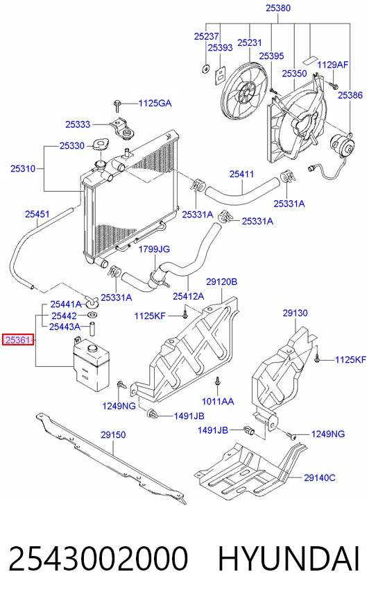 Tanque de expansão do sistema de esfriamento para Hyundai Atos  MX