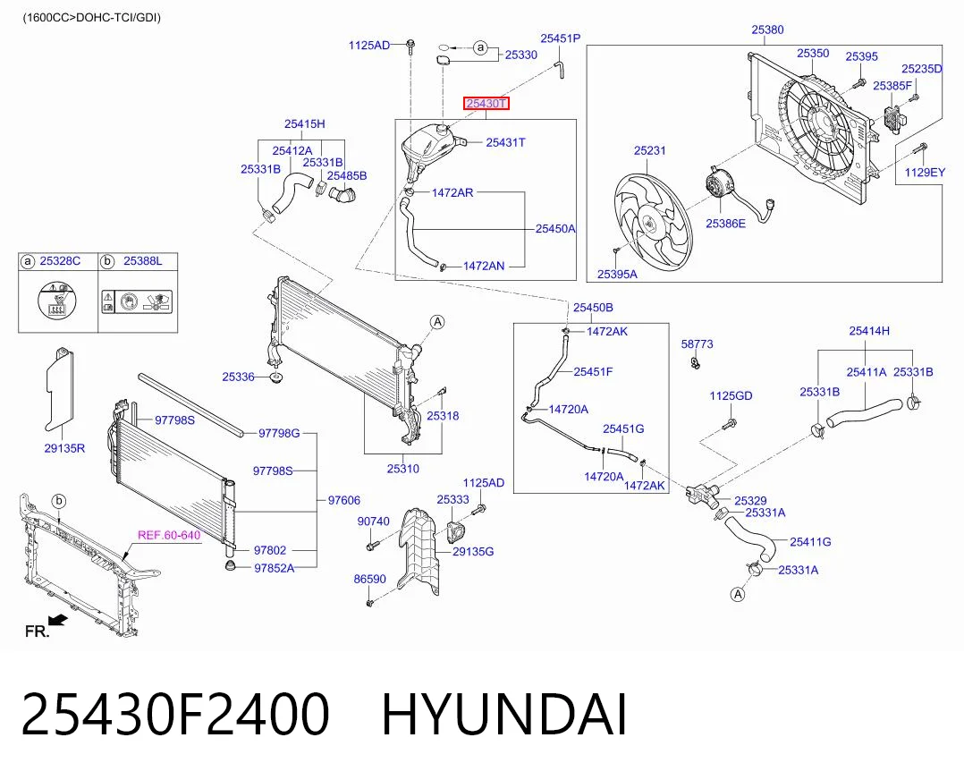 25430F2400 Hyundai/Kia Tanque de expansão do sistema de esfriamento