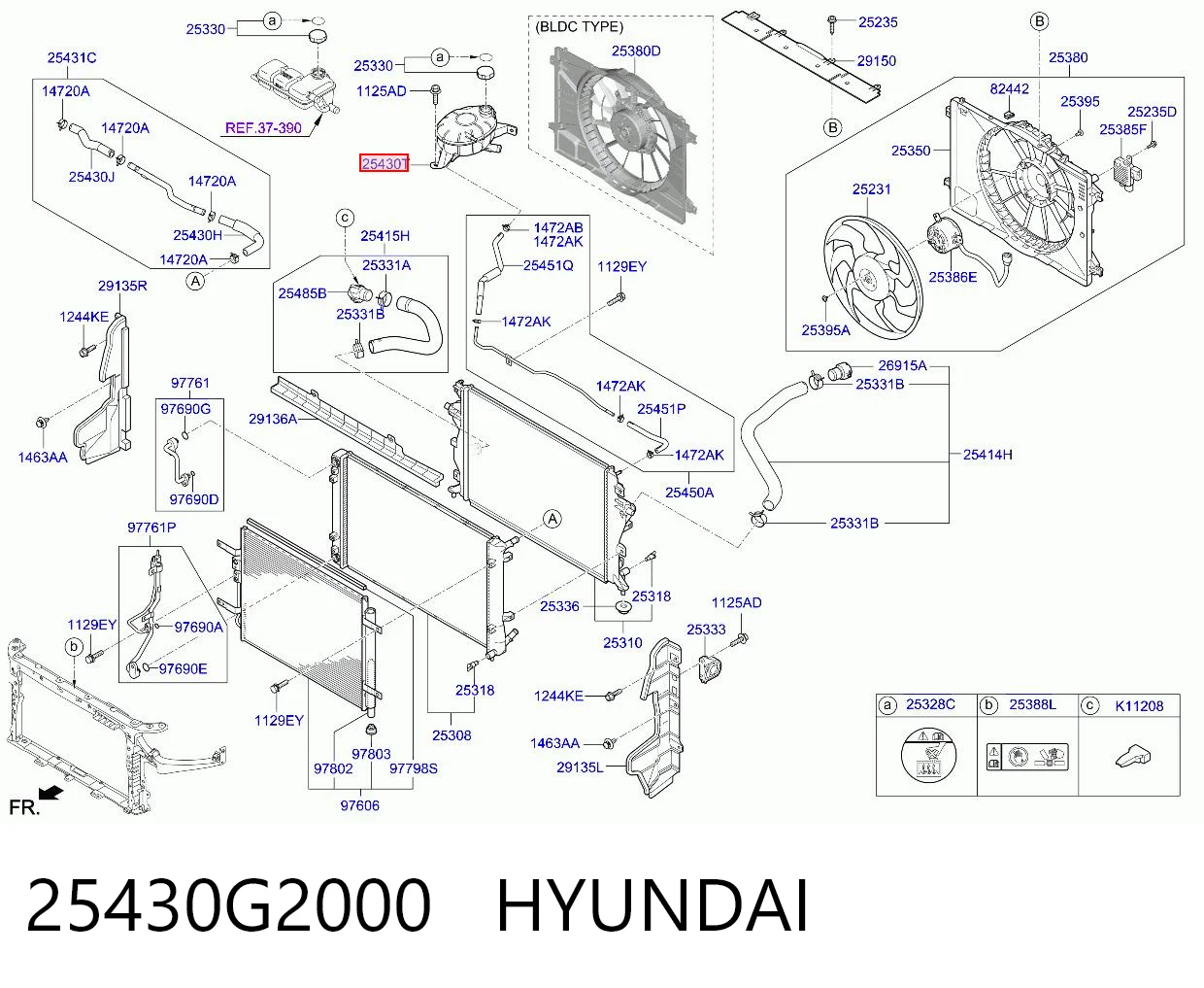 25430G2000 Hyundai/Kia Tanque de expansão do sistema de esfriamento