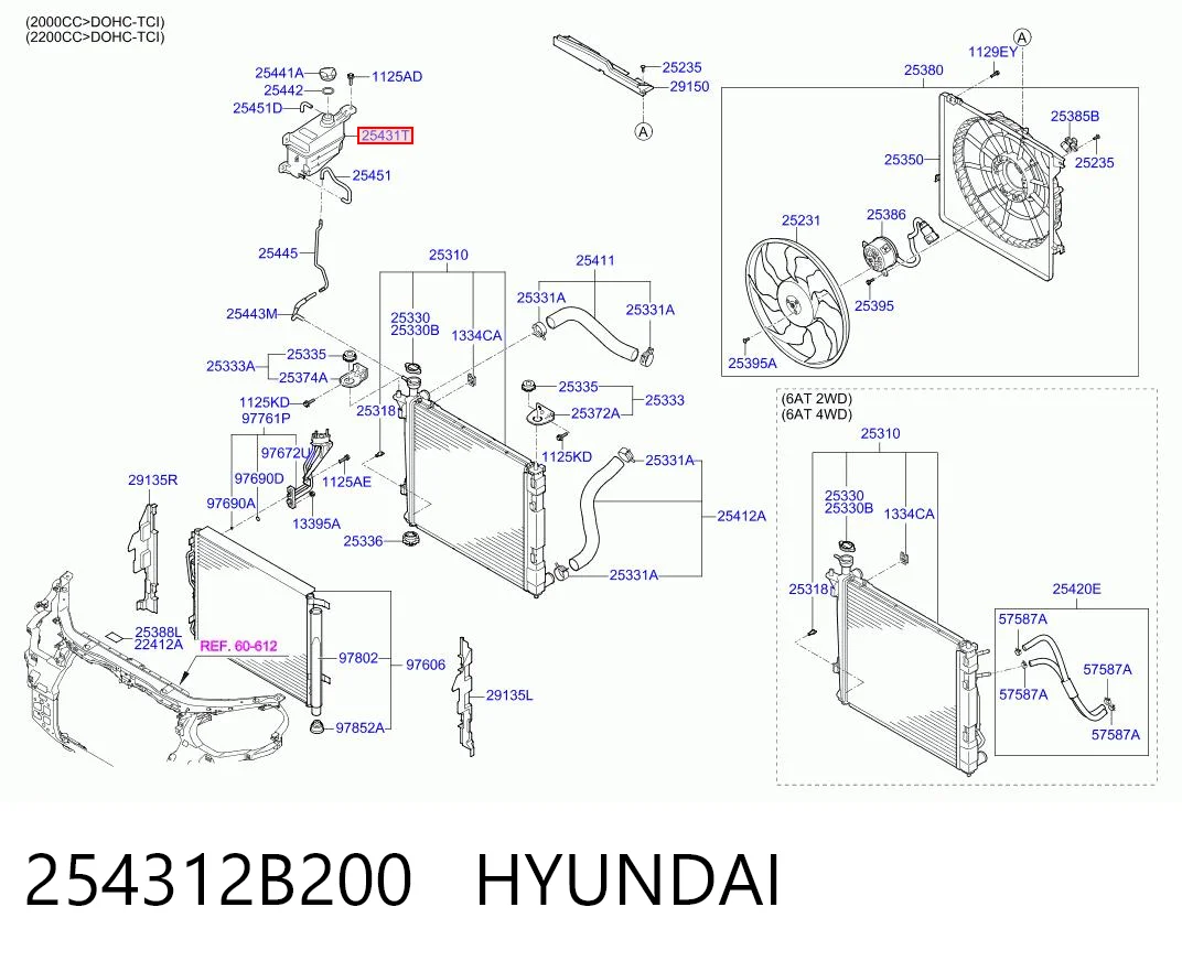 254312B200 Hyundai/Kia Tanque de expansão do sistema de esfriamento