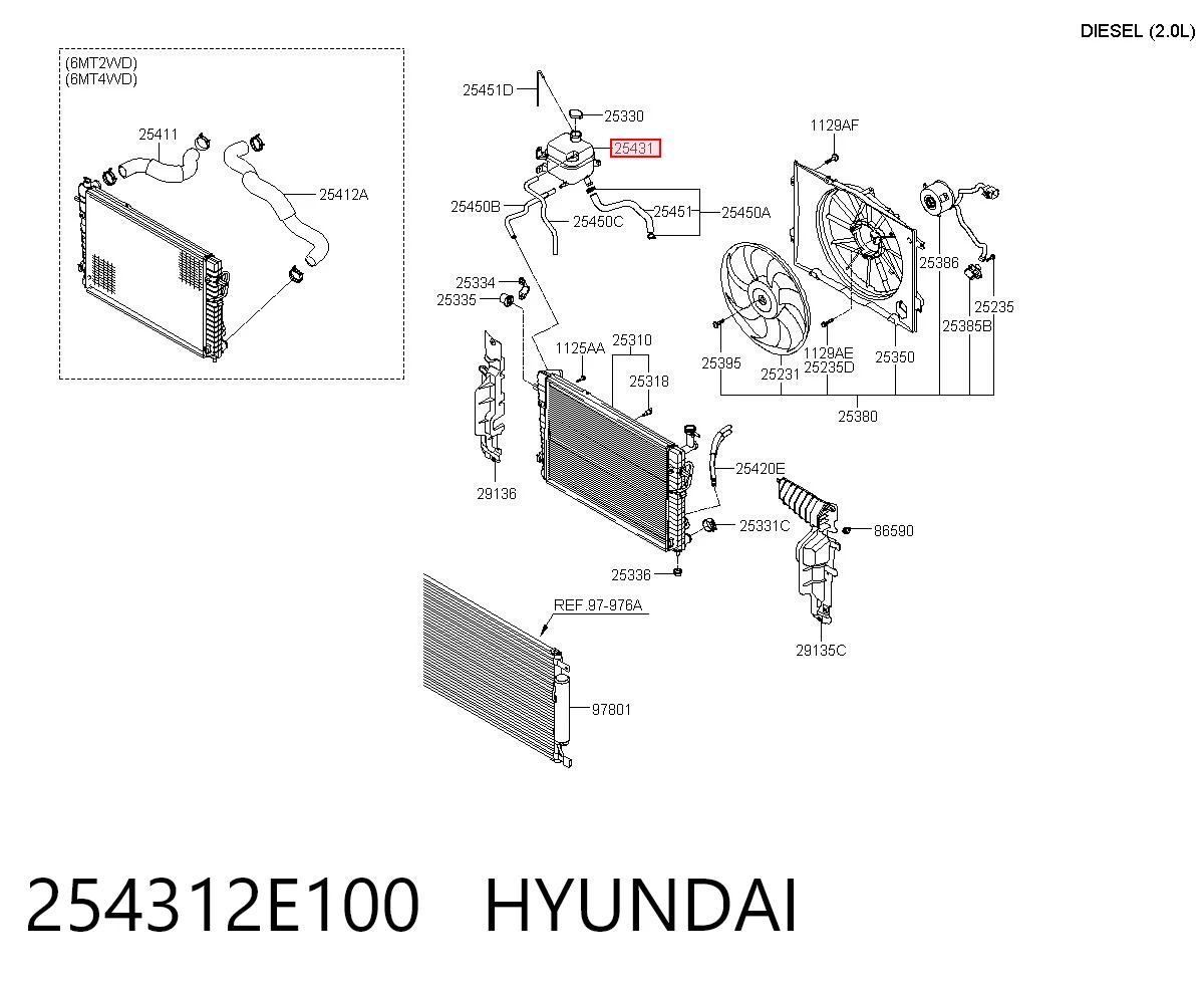 254312E100 Hyundai/Kia Tanque de expansão do sistema de esfriamento