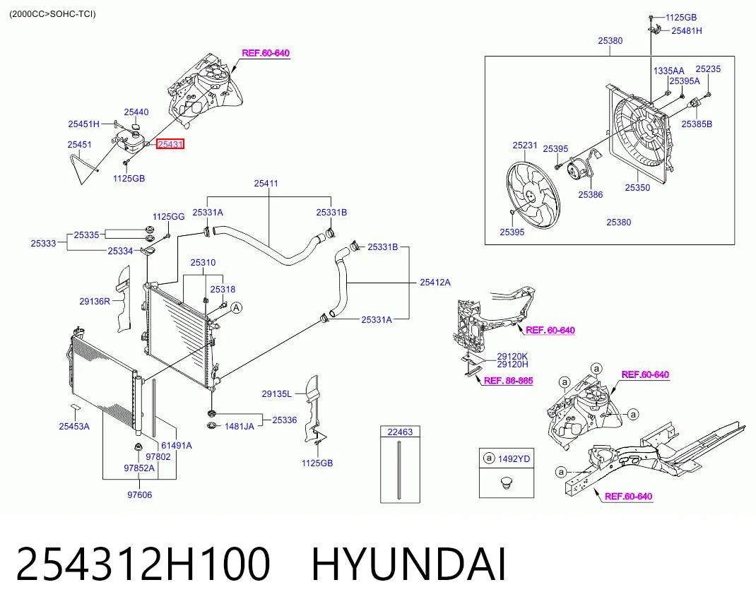 254312H100 Hyundai/Kia Tanque de expansão do sistema de esfriamento