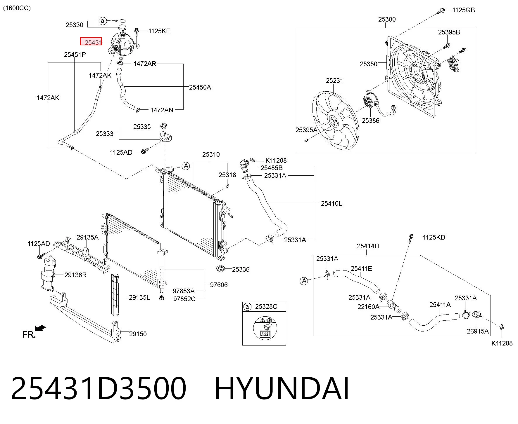 25431D3500 Hyundai/Kia Tanque de expansão do sistema de esfriamento