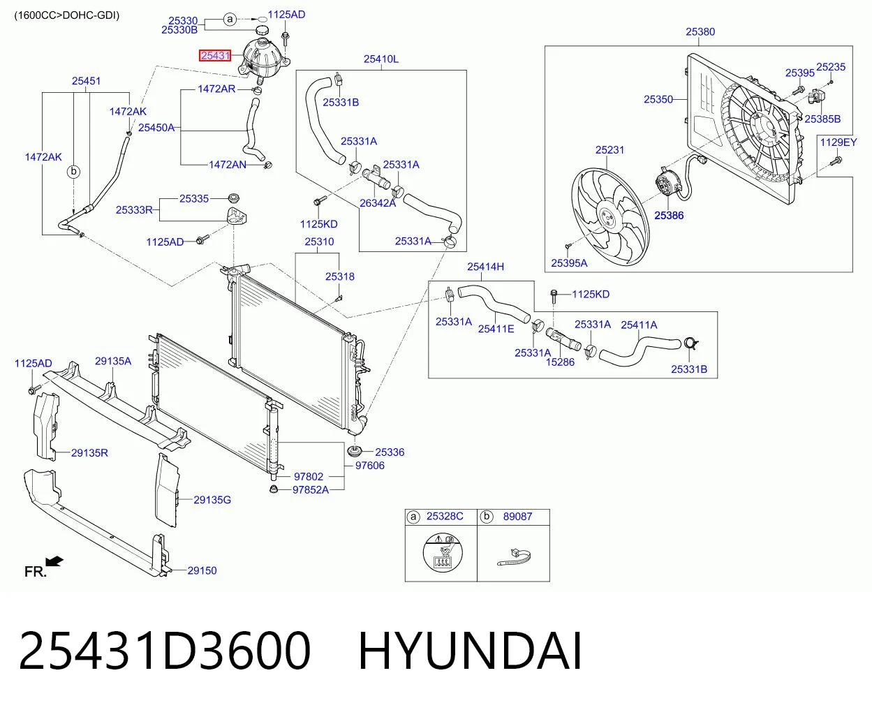25431D3600 Hyundai/Kia Tanque de expansão do sistema de esfriamento