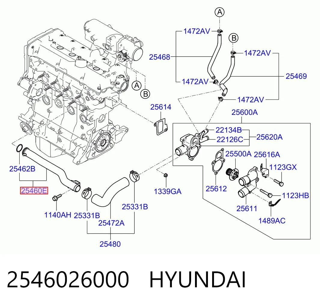 2546026000 Hyundai/Kia Mangueira (cano derivado) de bomba de água de admissão