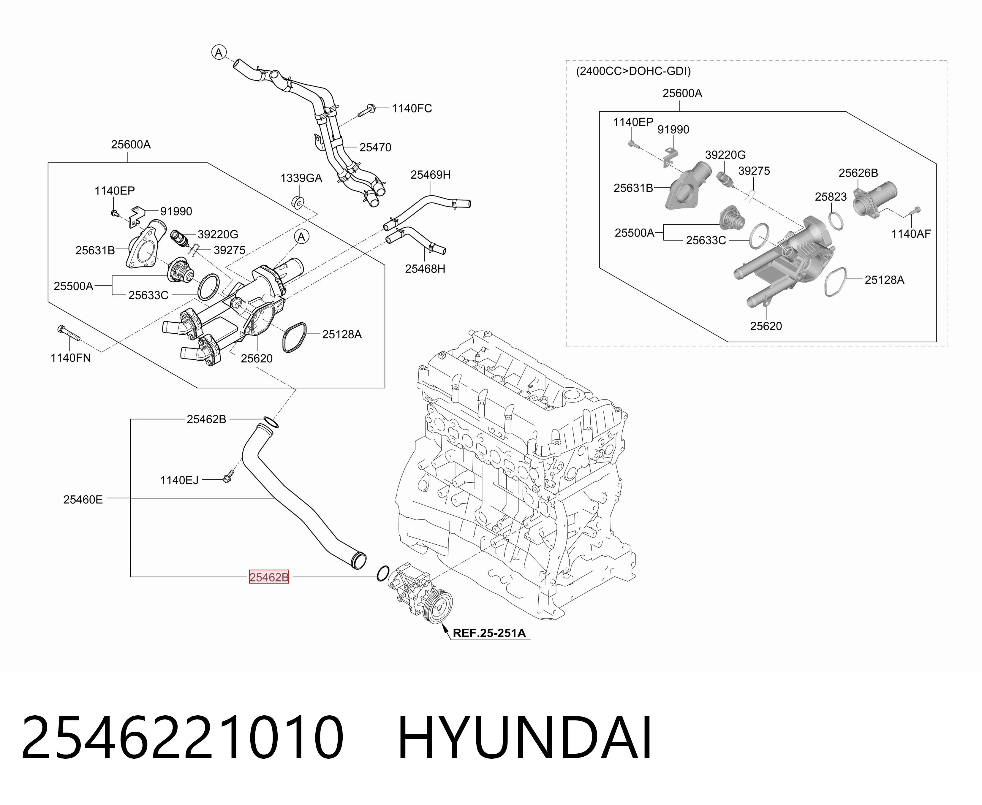 2546221010 Hyundai/Kia Vedante do flange (da união em T) do sistema de esfriamento
