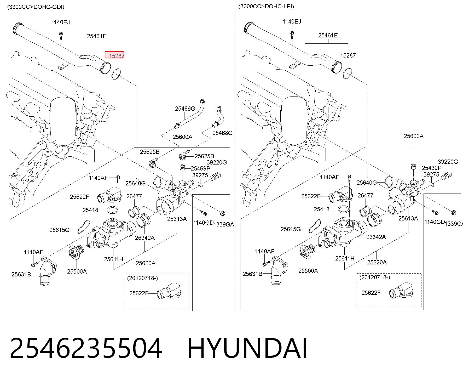 2546235504 Hyundai/Kia Anel de vedação de cano derivado do radiador