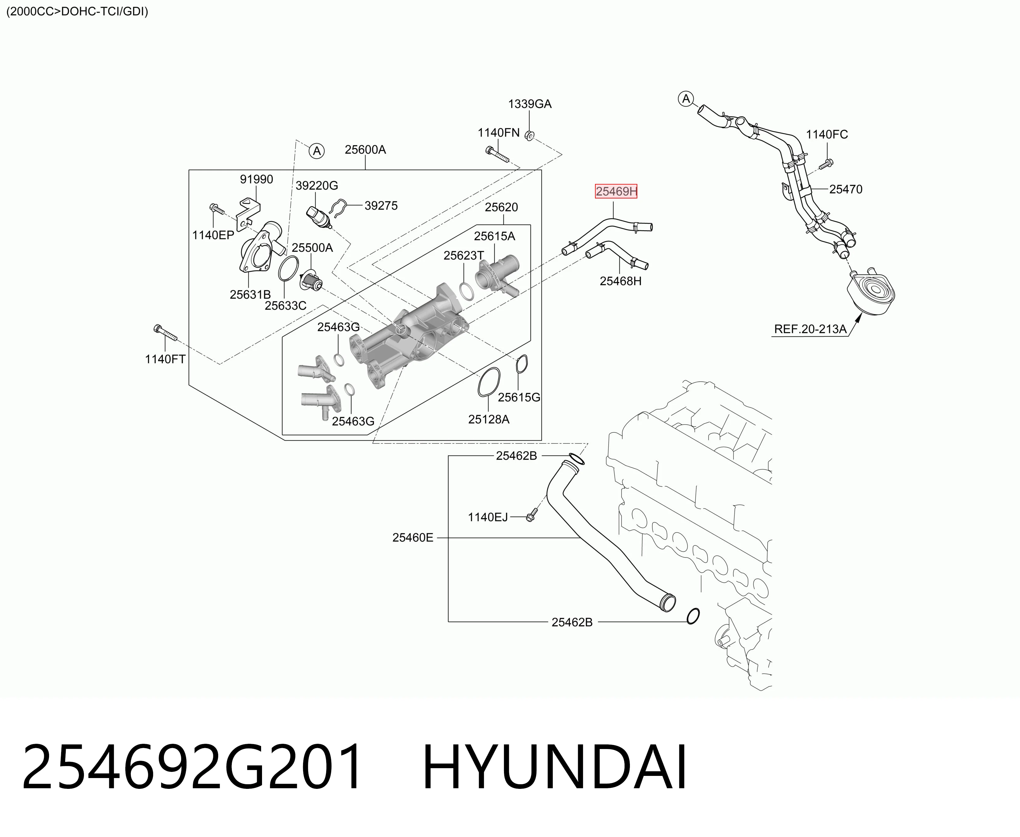 254692G201 Hyundai/Kia Mangueira (cano derivado) do sistema de esfriamento