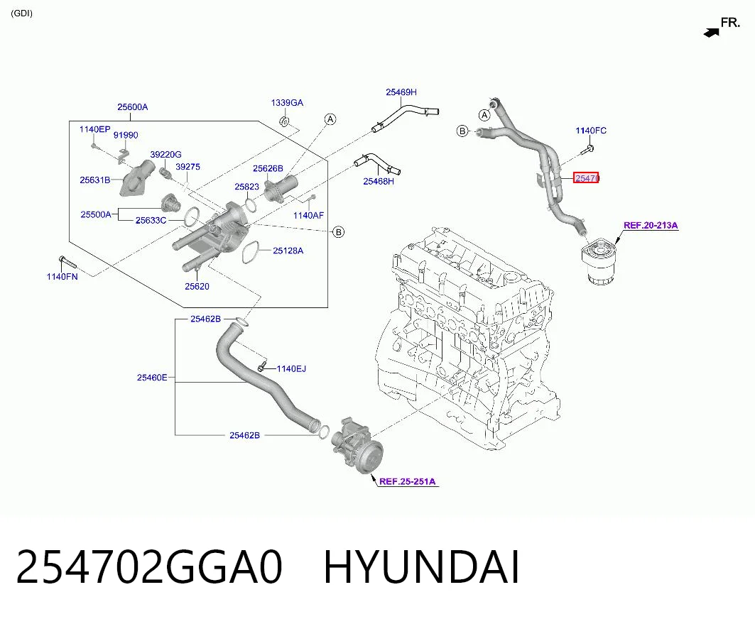 254702GGA0 Hyundai/Kia Mangueira (cano derivado) do sistema de esfriamento