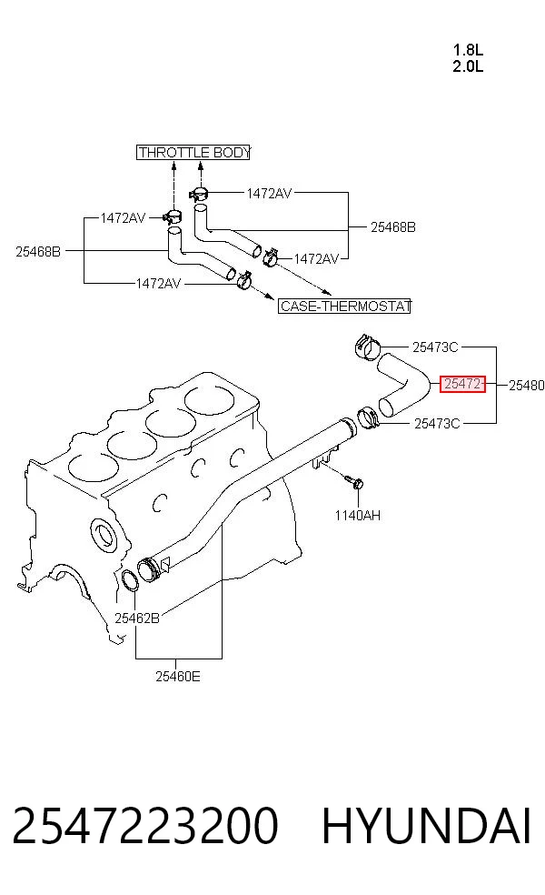 2547223200 Hyundai/Kia Mangueira (cano derivado) do termostato