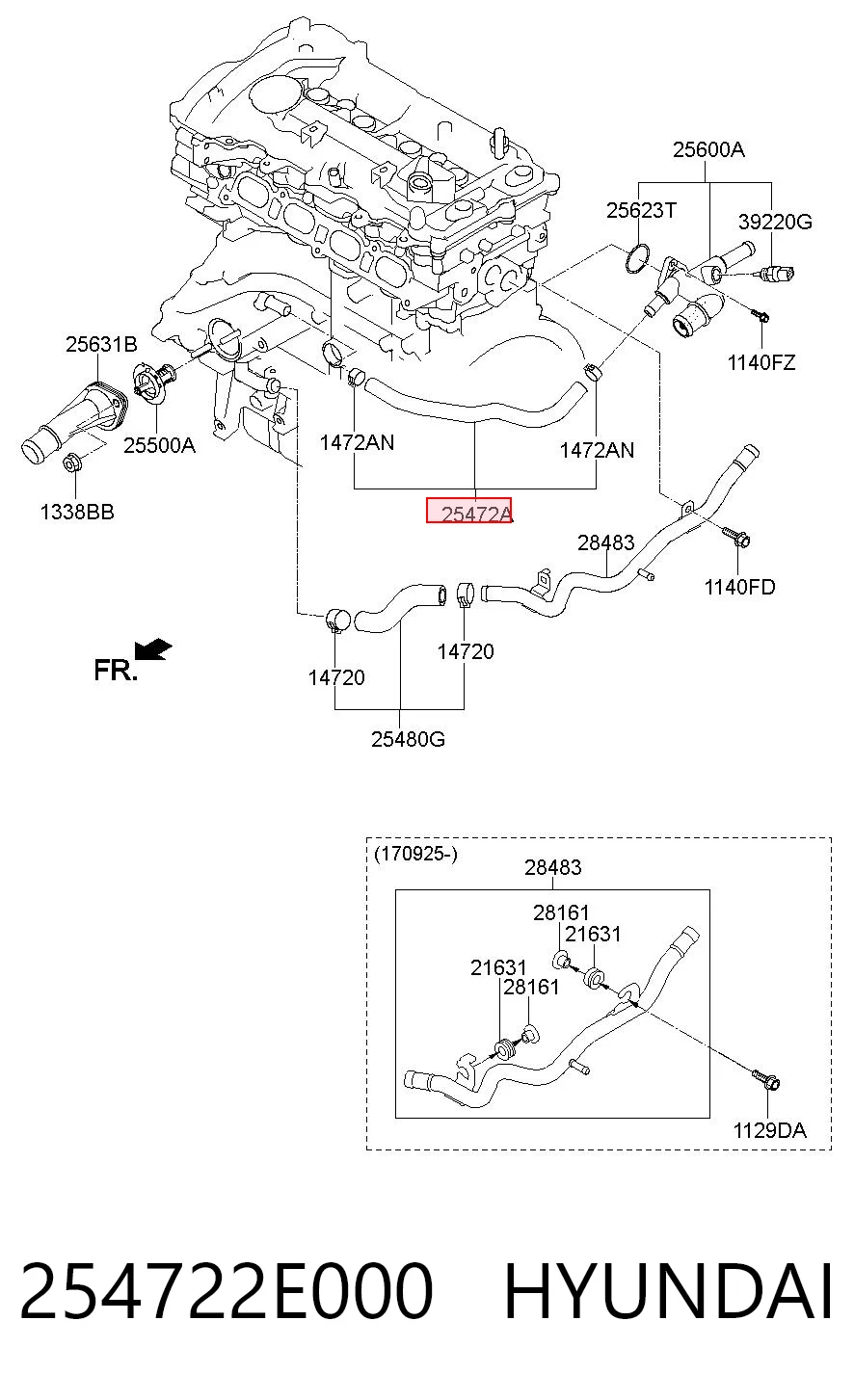 254722E000 Hyundai/Kia Mangueira (cano derivado) do sistema de esfriamento
