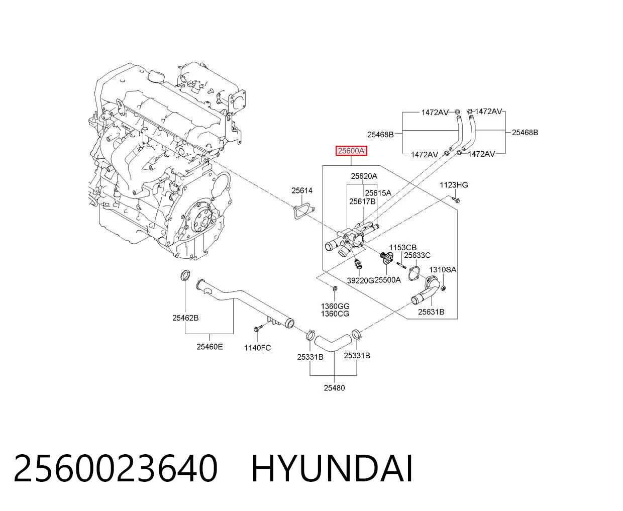 2560023640 Hyundai/Kia Caixa do termostato