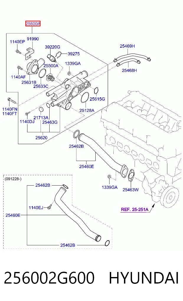 256002G600 Hyundai/Kia Caixa do termostato