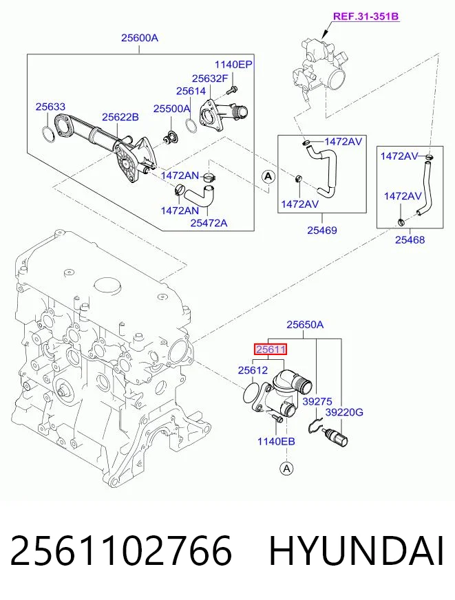 2561102766 Hyundai/Kia Tampa do termostato
