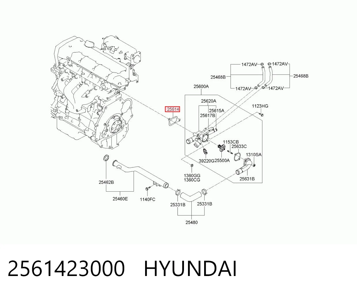 2561423000 Hyundai/Kia Vedante de caixa do termostato