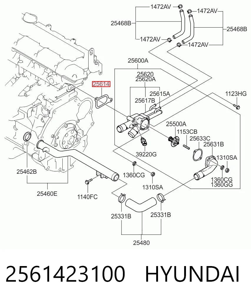 2561423100 Hyundai/Kia Vedante de caixa do termostato