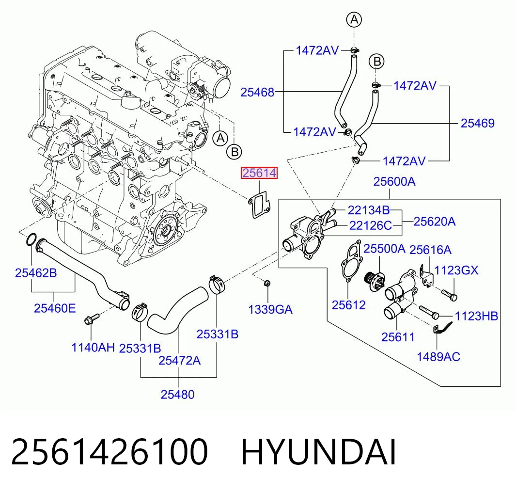 2561426100 Hyundai/Kia Vedante de caixa do termostato