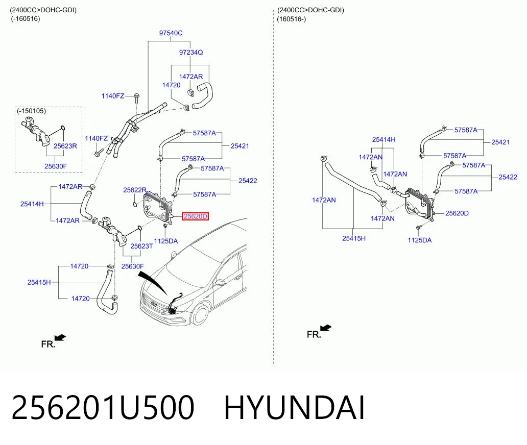 256201U500 Hyundai/Kia Radiador de esfriamento, Caixa Automática de Mudança