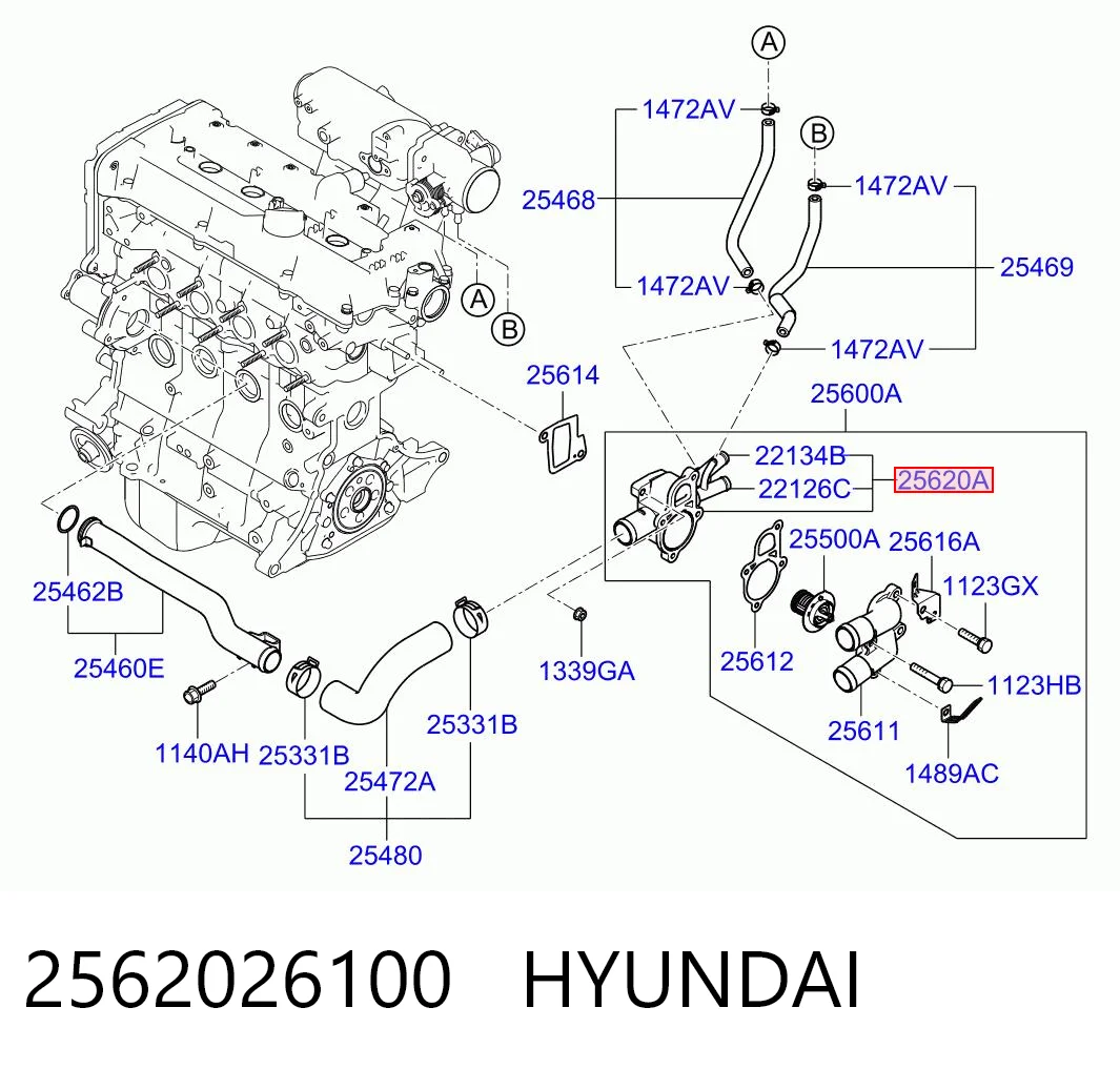 2562026100 Hyundai/Kia Caixa do termostato