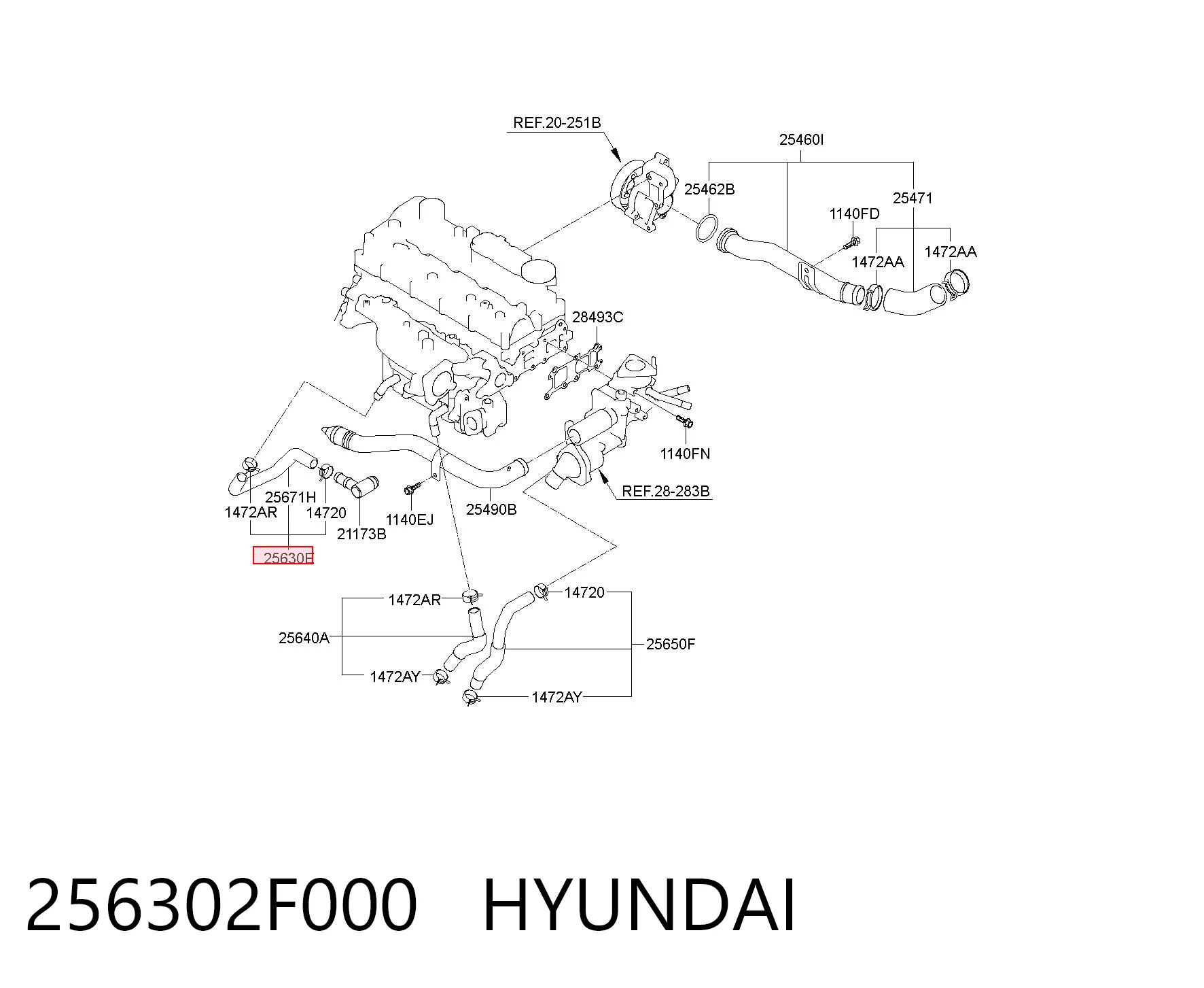 256302F000 Hyundai/Kia Mangueira (cano derivado) de radiador EGR, fornecimento