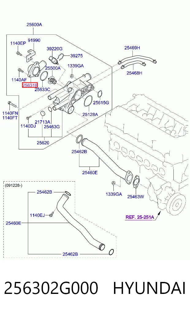 256302G000 Hyundai/Kia Tampa do termostato