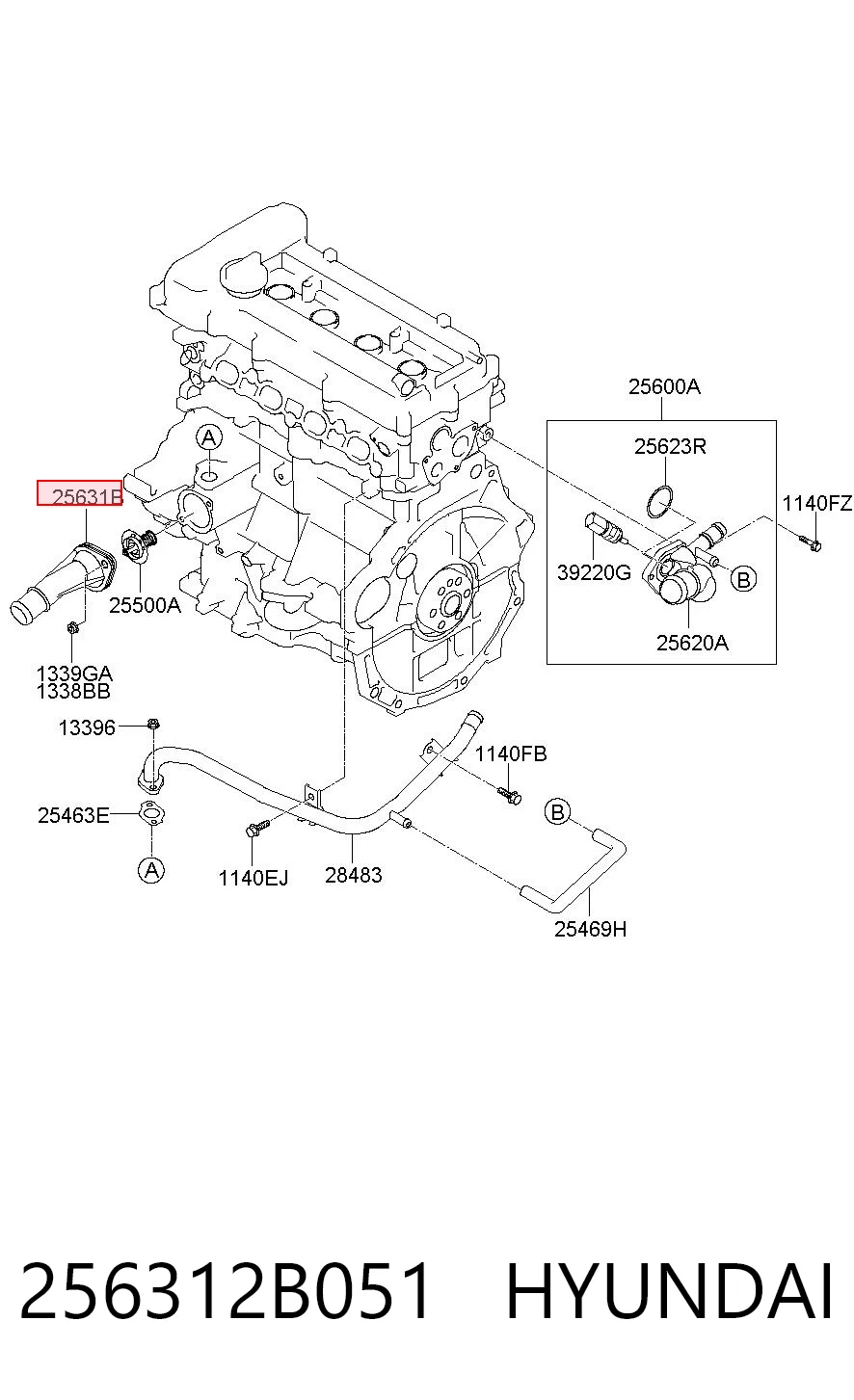 256312B051 Hyundai/Kia Tampa do termostato