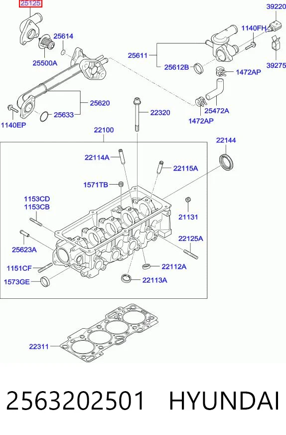 2563202501 Hyundai/Kia Caixa do termostato