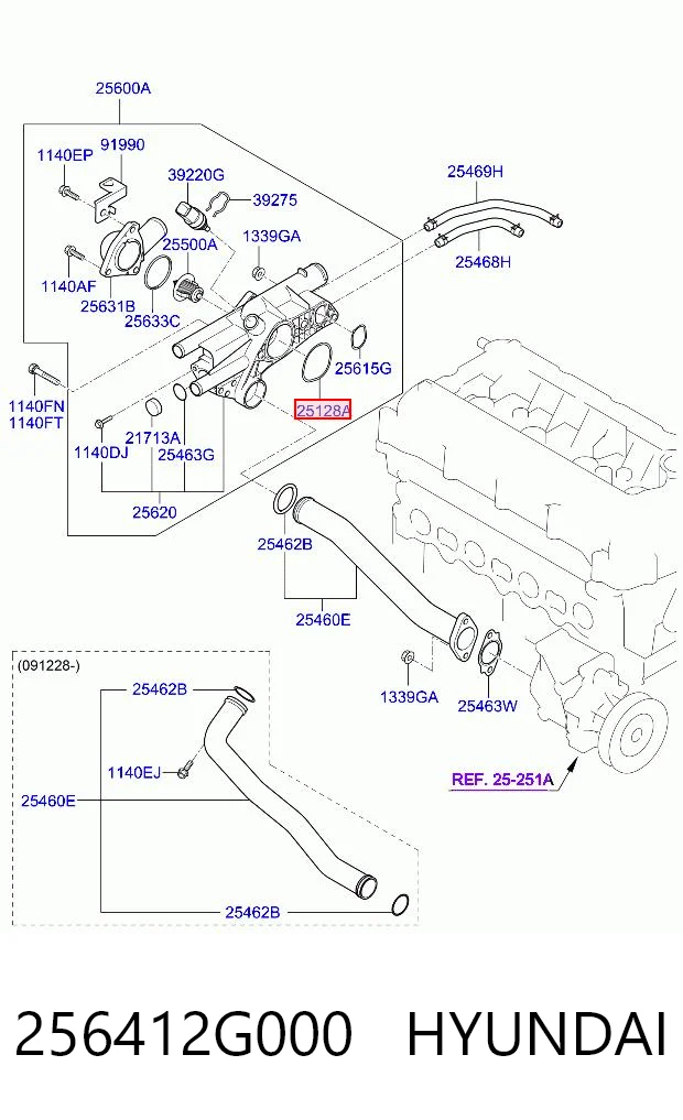256412G000 Hyundai/Kia Vedante de caixa do termostato