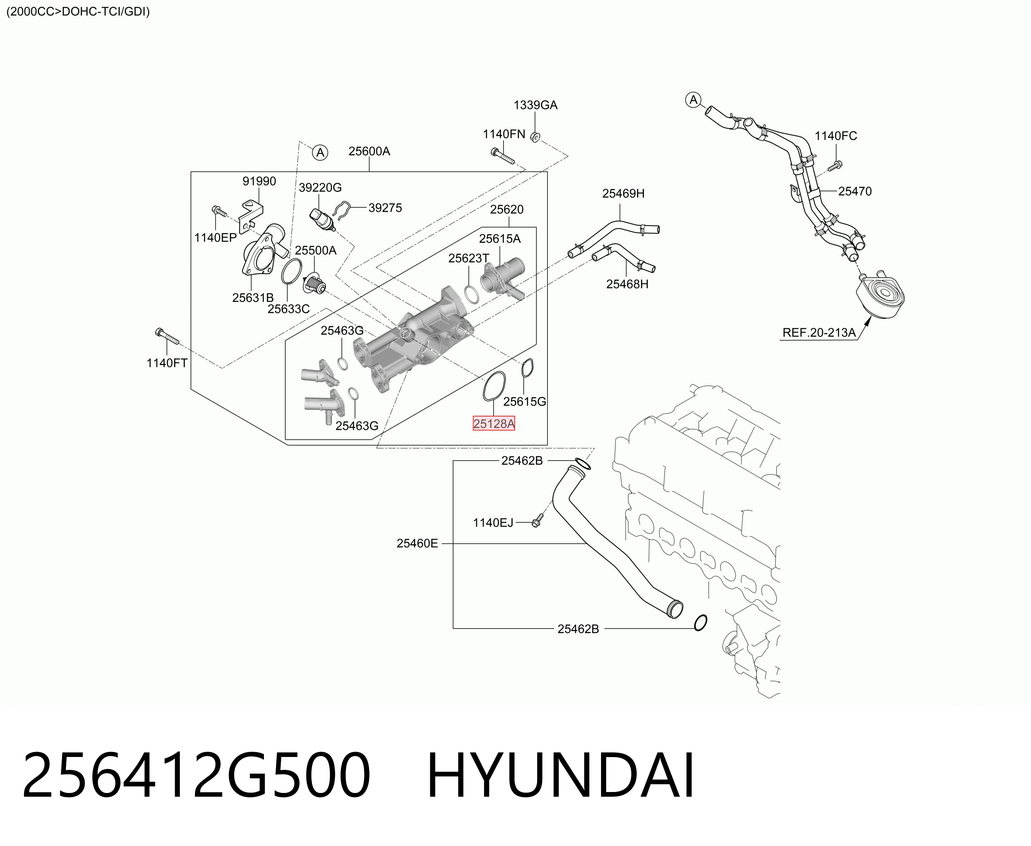 256412G500 Hyundai/Kia Vedante de caixa do termostato