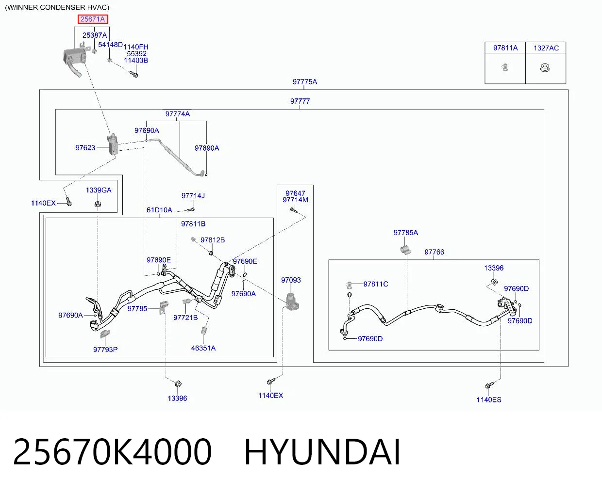 25670K4000 Hyundai/Kia Trocador de calor do sistema de ar condicionado