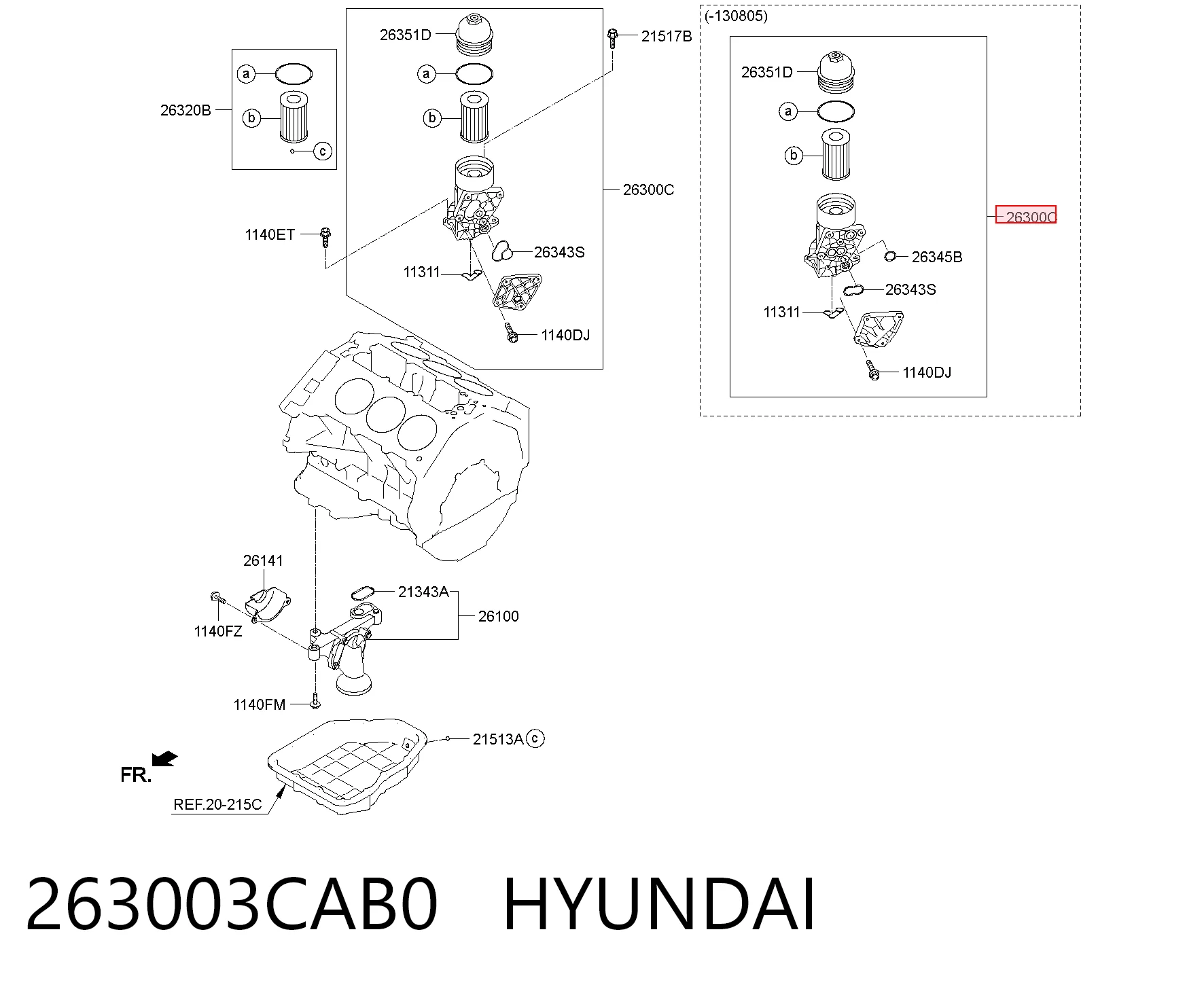 263003CAB0 Hyundai/Kia Caixa do filtro de óleo