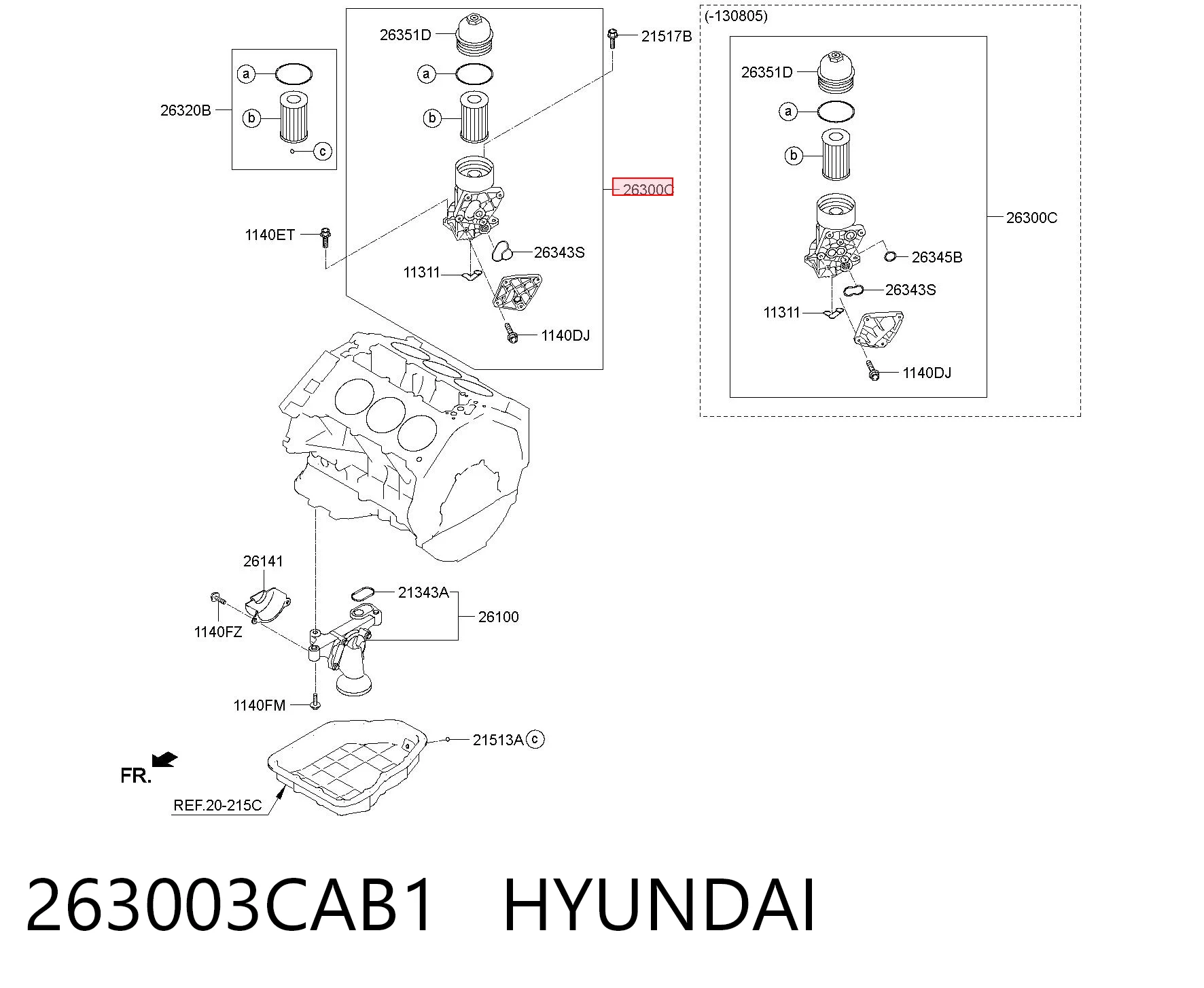 263003CAB1 Hyundai/Kia Caixa do filtro de óleo