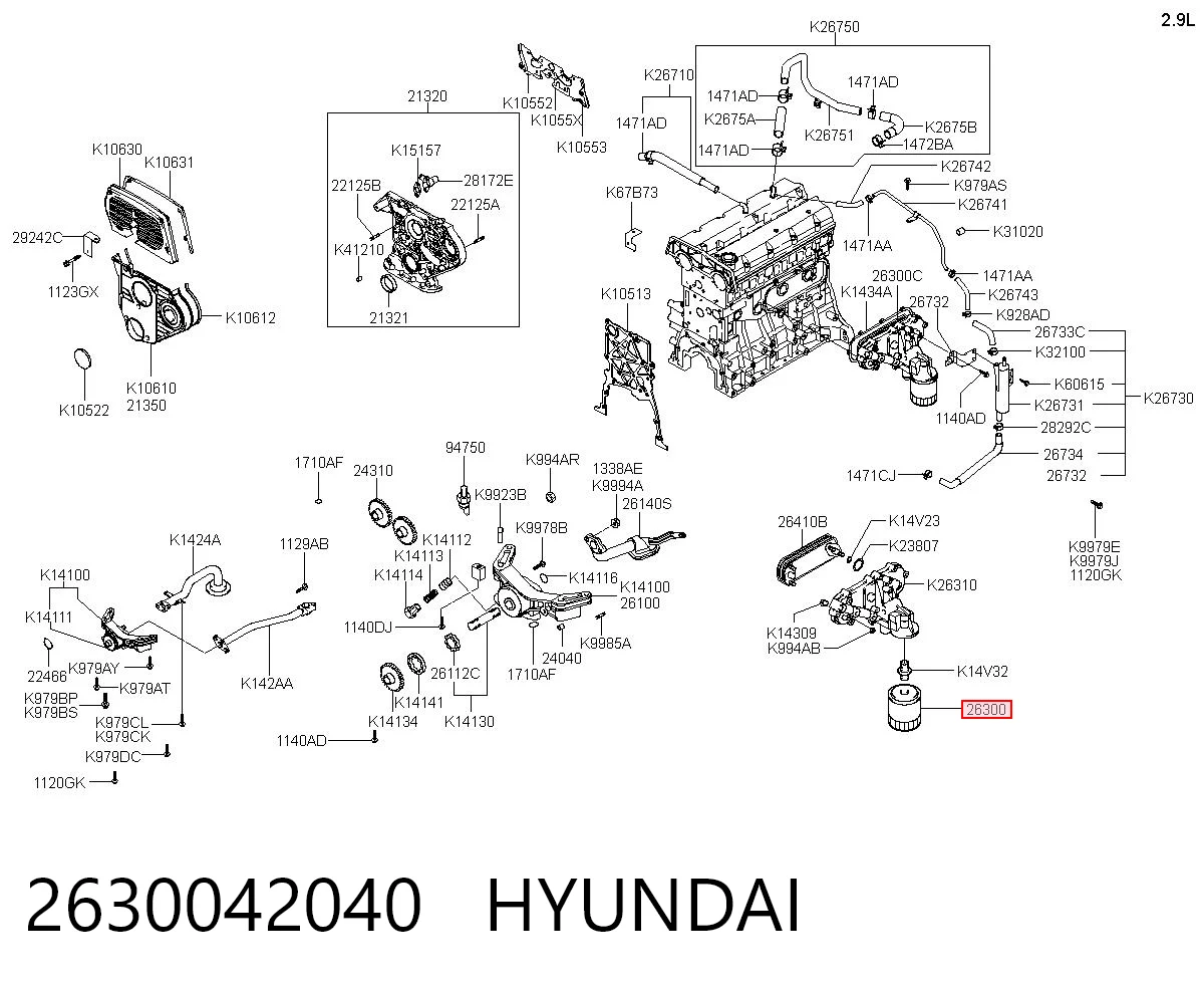 2630042040 Hyundai/Kia Filtro de óleo