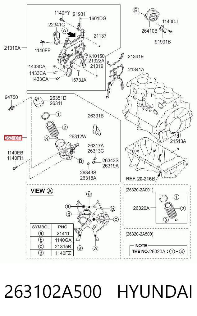 263102A500 Hyundai/Kia Caixa do filtro de óleo