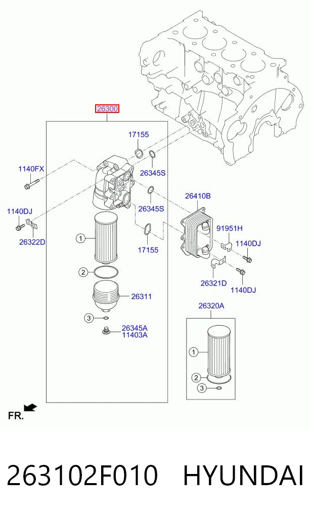 263102F010 Hyundai/Kia Filtro de óleo